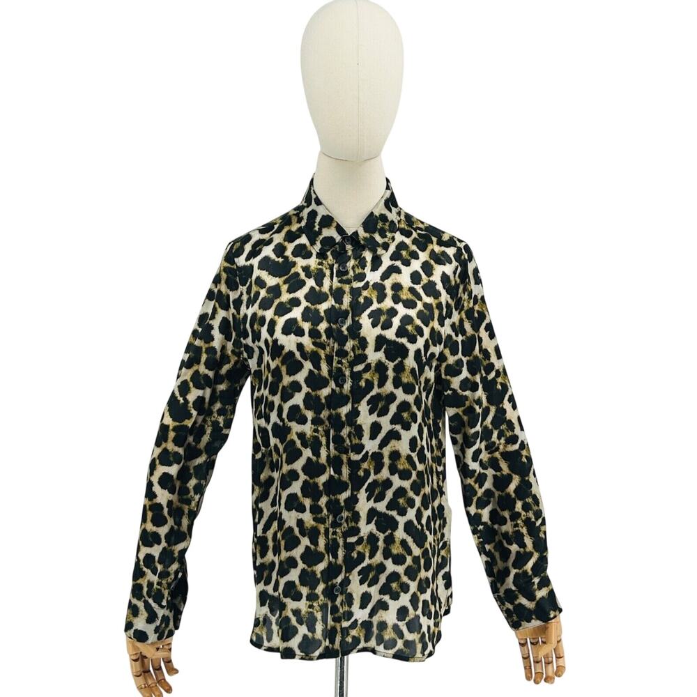 Vintage Y2K 7 For All Mankind Black Cream Leopard Print Satin Shirt